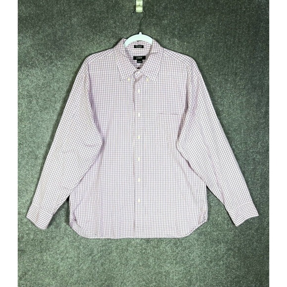 J Crew 100s 2-Ply Cotton Button Down Shirt Mens Large Pink Plaid Long Sleeve - Picture 1 of 16